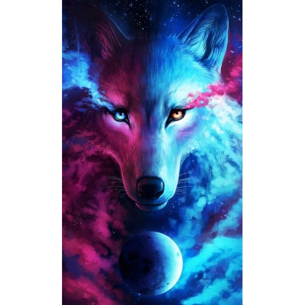 Wolf Blue And Pink Diamond Painting