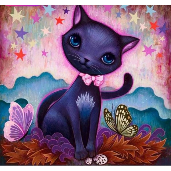 Lovely Cat & Butterflies - 5D Diamond Art