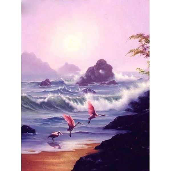 Spoonbills At Seashore - Best Diamond Painting Kits