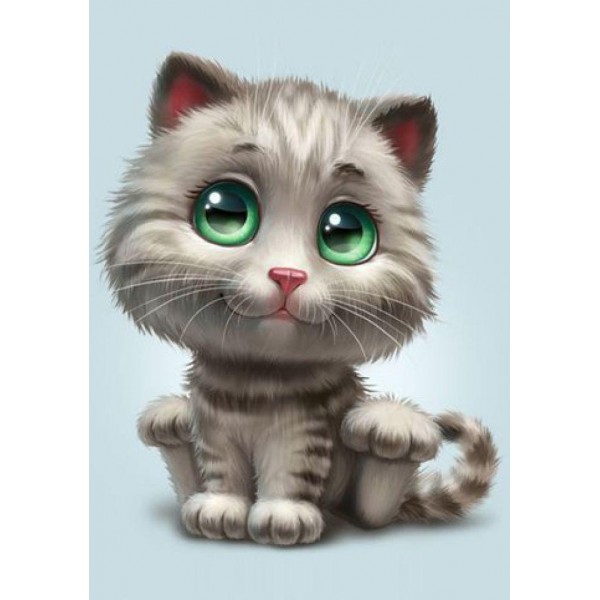 Cute Green Eye Kitty - Diamond Art