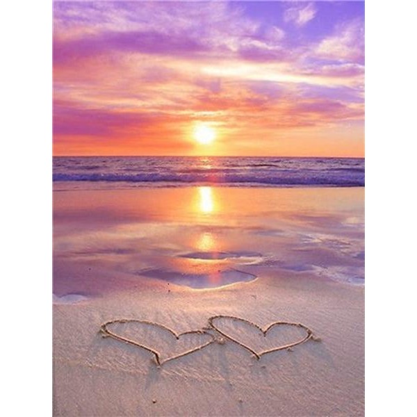 Love Hearts Sea Sunset - Diamond Painting