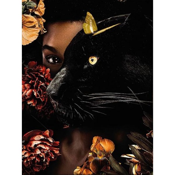 Girl with Black panther - 5D Diamond Art