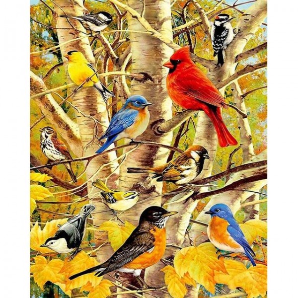 Multicolor Birds On The Tree Diamond Art