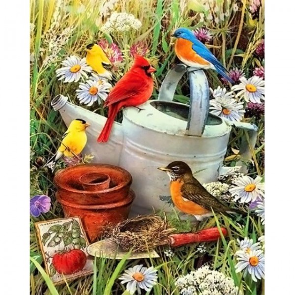 Colorful Birds In Garden - 5D Diamond Art