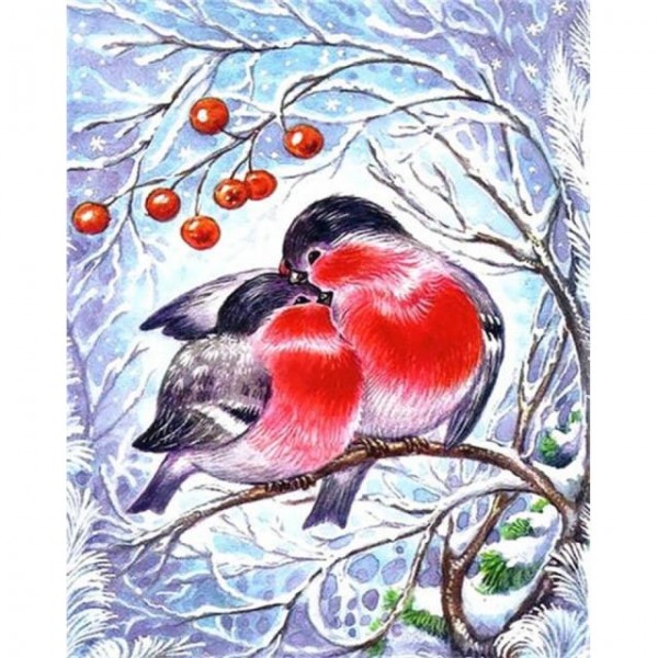Bird Pair On Red Berry Tree