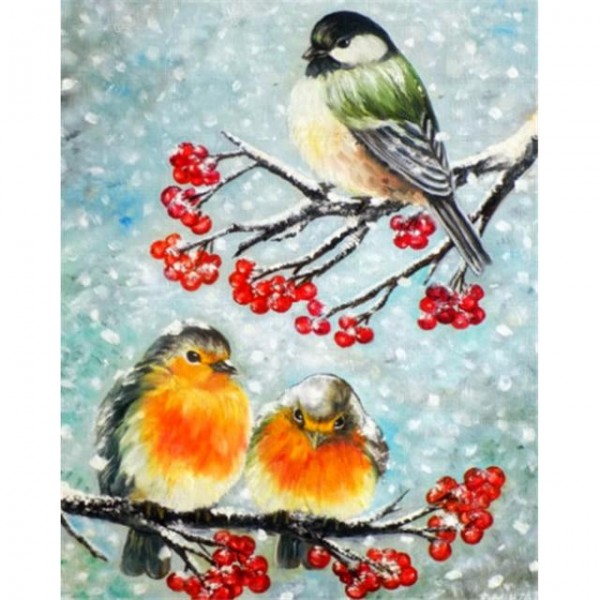 Birds on Red Berry Tree - 5D Diamond Art