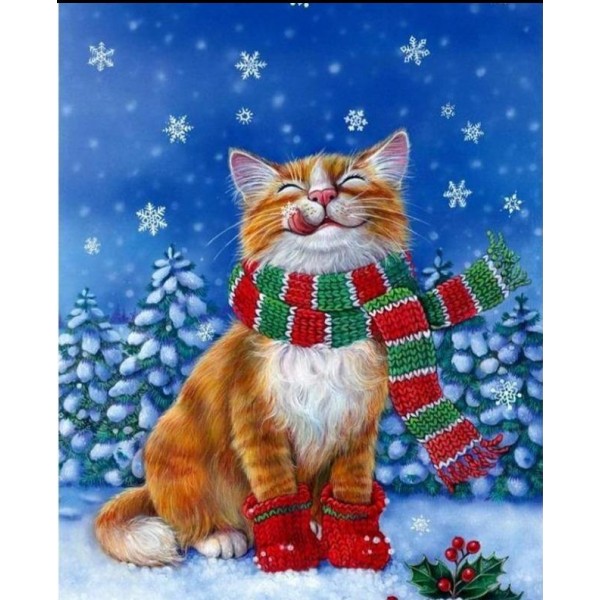 Cat in snow - Christmas Diamond painting