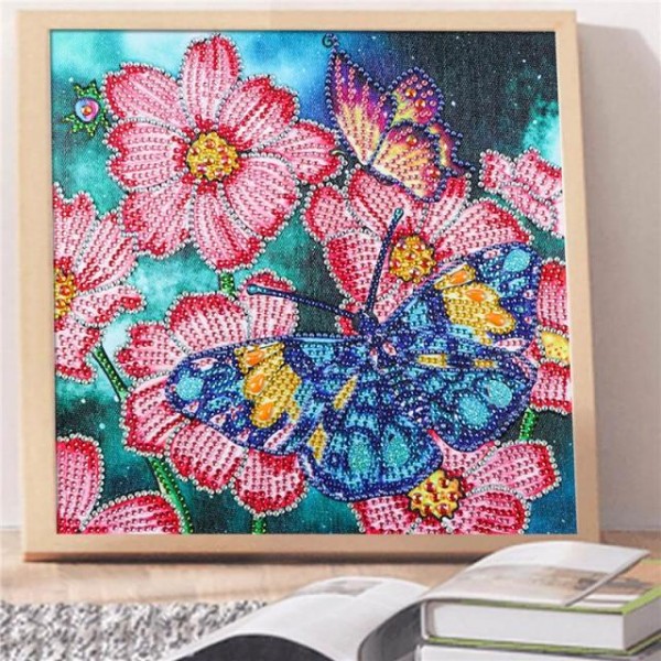 Butterfly Pink Flowers Special Diamond Painting