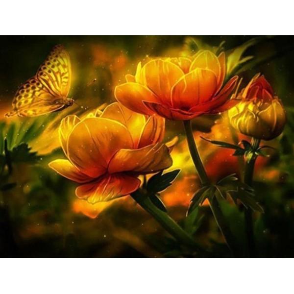 Yellow Flower & Butterfly - 5D Diamond Art