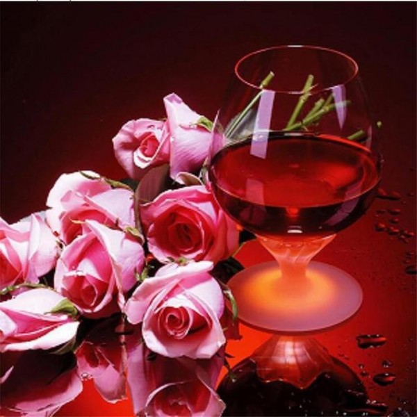 Pink Flowers & Red Wine - Best Diamond Art