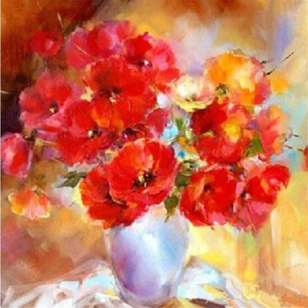 Red Flowers Vase - Paint With Diamonds