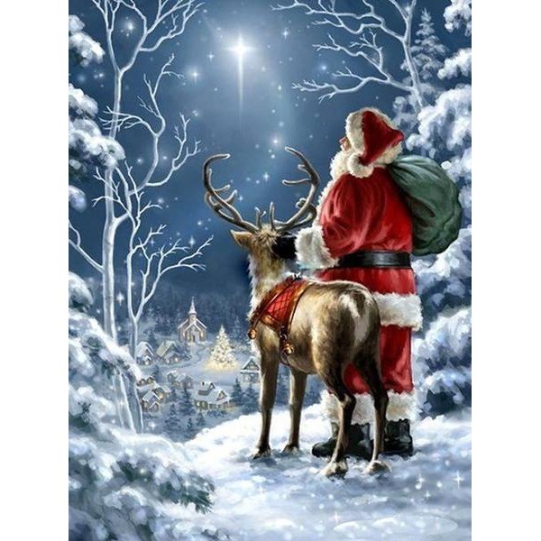 Santa And Deer Diamond Painting