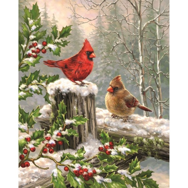 Holly Berries Red Bird - Diamond Art Painting kit