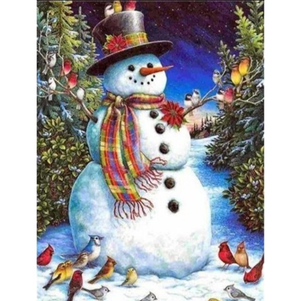 Snowman & Birds - Diamond Painting Kit