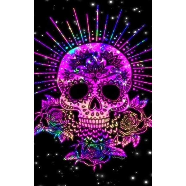 Purple Colorful Skull - Halloween Diamond Art