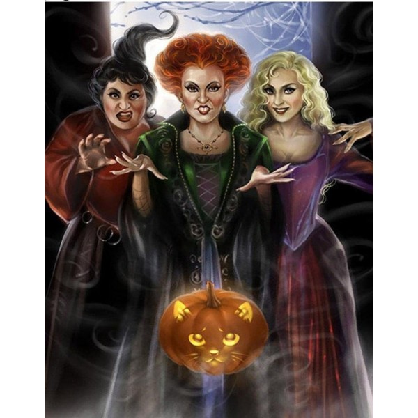 Cat Pumpkin & Witches - Halloween Diamond Painting