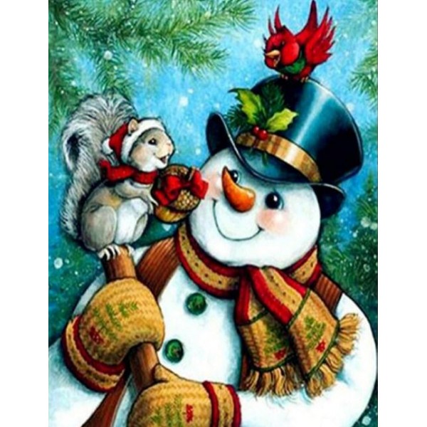 Snowman with Squirrel & Bird