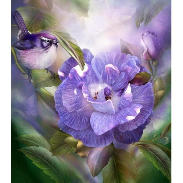 Purple Rose & Bird Diamond Painting